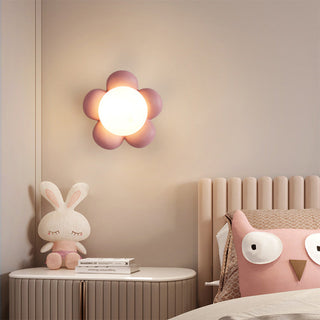 Pink ceramic floral wall lamp — flower bedside sconce soft ambient