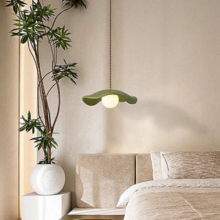 Resin pendant light with hat-shaped shade for dining room