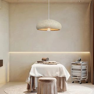Modern stone beige pendant side view — adjustable dining lamp
