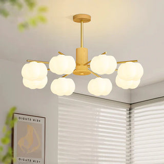 Living room wooden cotton ball chandelier cream ceiling lamp