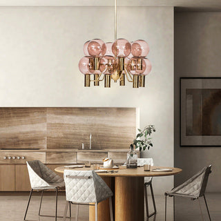 Pink glass 12-bulb chandelier — contemporary decorative ceiling light