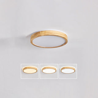 Natural Wood Ceiling Light – LED Round Frame Lamp for Living Room Lighting