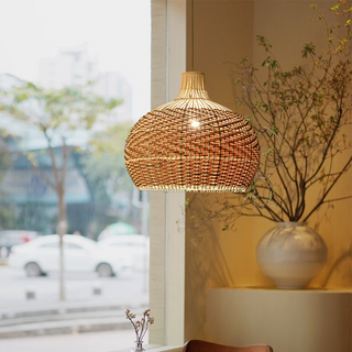 Handwoven rattan adjustable pendant — hanging ceiling lamp