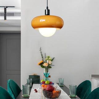 Bauhaus coffee dome pendant casting warm dining glow
