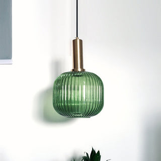 Stained glass pendant with lantern-style metal frame