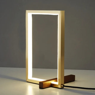 Walnut square lamp — copper accent minimalist design