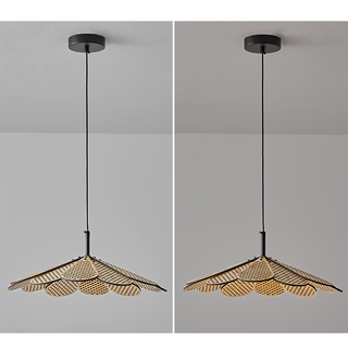LED Rattan Pendant Light – Adjustable Boho Wooden Ceiling Lamp for Living Room