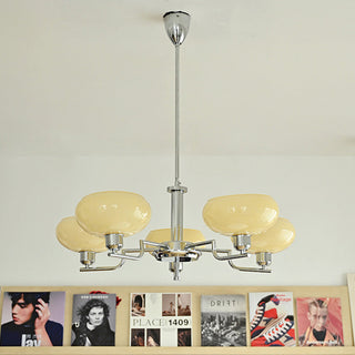 Designer medieval iron chandelier front — glass warm ambient design