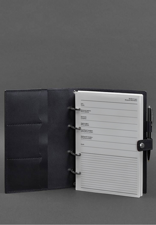 leather bound notebook handcrafted journal replaceable insert pen holder side view