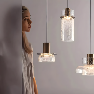 Suspension moderne en verre – Lampe suspendue à double tête avec design texturé