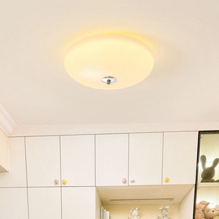 LED French glass ceiling fixture – minimalist dining installed