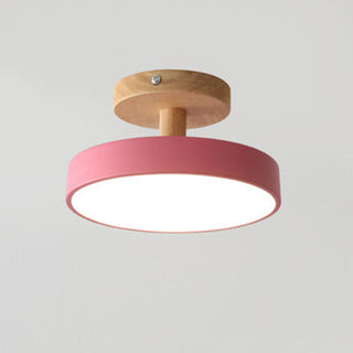 Colorful Flush Mount Light - Round Ceiling Light with Wood & Iron Design