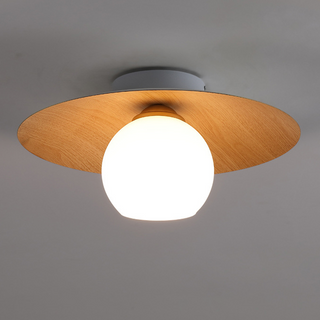 Modern bedroom ceiling light with natural wood, warm glow