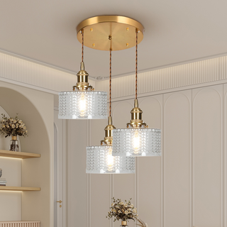 Vintage Glass Pendant Light - Elegant Cylindrical Glass Lamp for Kitchen Island