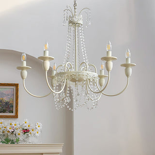 Luxury vintage white chandelier — crystal tassel metal glass warm