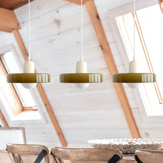 Bauhaus pendant lamp with three glass heads over dining