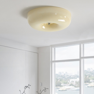 Cream Ceiling Lamp – Round Glass Light with Soft Warm Glow for Bedroom