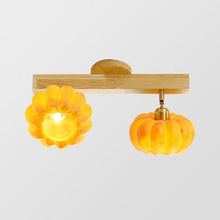 Resin wood pumpkin ceiling fixture – eco yellow multi-head