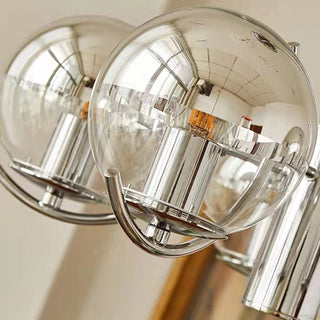 Silver glass ball chandelier wide — modern space metal warm