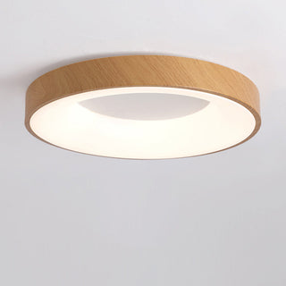 Natural round wood ceiling fixture, warm LED ambient lamp