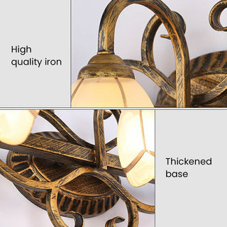 Gold vintage bathroom vanity flower shape wall sconce close-up