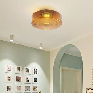 Dark iron medieval ceiling light with decorative corrugated glass