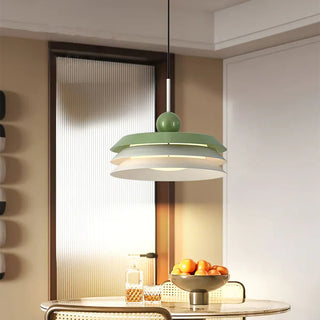 Metal pendant with tiered ring design and acrylic shade