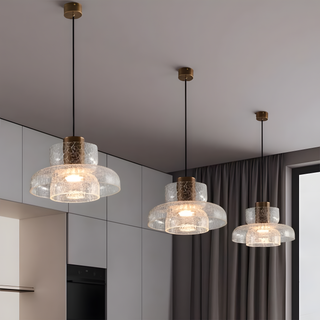 Suspension moderne en verre – Lampe suspendue à double tête avec design texturé