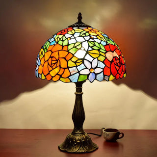 Glass table lamp colorful dome — floral mid-century
