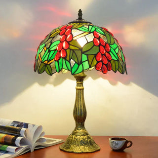 Mid-century colorful glass dome shade table lamp — floral motif