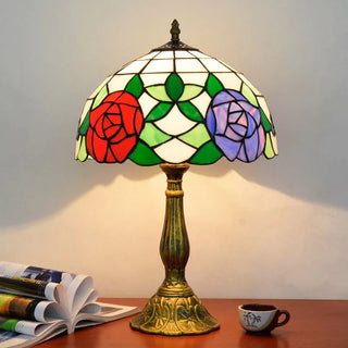 Colorful glass dome lamp front — mid-century floral metal