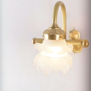 Gold brass glass vanity wall lamp angle — luxury bathroom sconce