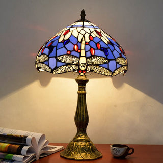 Dome shade glass lamp side — colorful mid-century metal