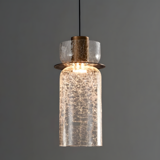 Double head pendant side view — modern glass textured fixture