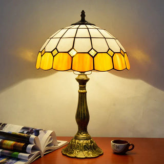 Colorful glass table lamp — mid-century dome floral design