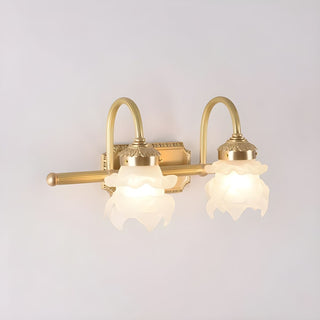 Gold brass vanity wall sconce in bathroom — luxury glass lamp