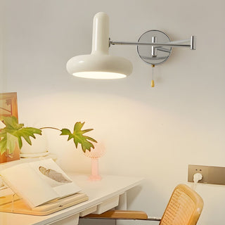 Retro swing arm wall lamp white metal — adjustable pull switch
