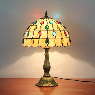 Floral dome shade lamp detail — colorful glass mid-century
