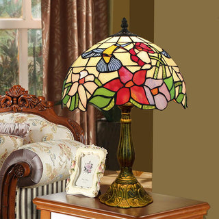 Glass dome lamp wide — colorful mid-century floral