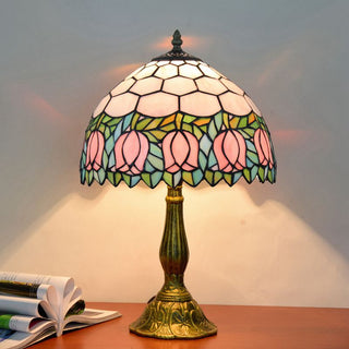Floral colorful lamp side — glass dome mid-century