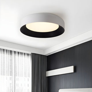 Modern black ceiling lamp installed, metal flush mount LED