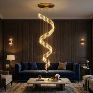 Golden Metal Suspension - Luxury Pendant Lamp with Sparkling Cut Crystals & Warm Ambient Light