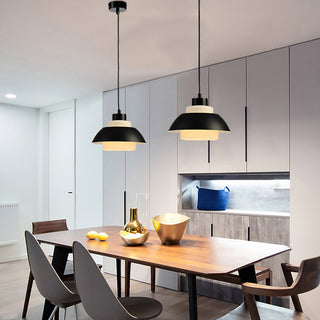 Aluminum pendant light side view — minimalist dining room fixture