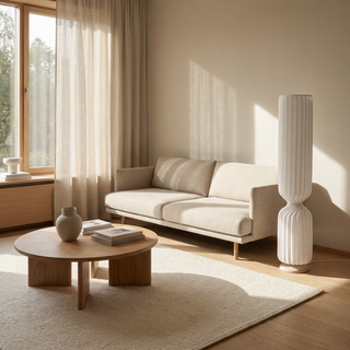 Modern Floor Lamp – White Fabric LED Lighting | Slender Standing Lamp