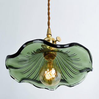 Hibiscus pendant lamp with fluted glass and brass finish