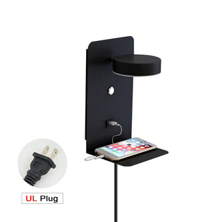 LED phone charger wall lamp in bedroom — modern USB sconce