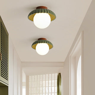 Creamy glass pendant ceiling lamp French – iron frame E27