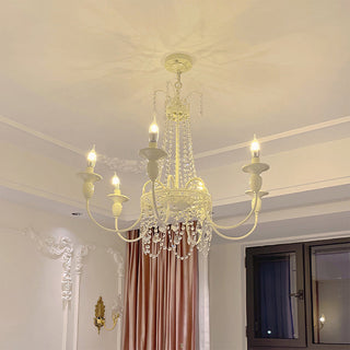 White tassel crystal chandelier ambient — vintage luxury warm glow