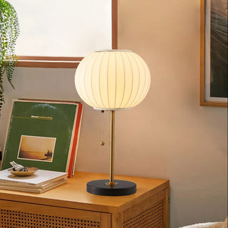 White silk shade bedside lamp front — classic bedroom design