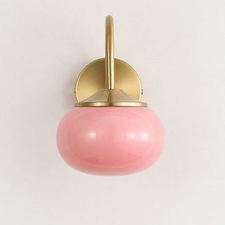 Modern gold finish pink glass bedroom wall lamp — sconce